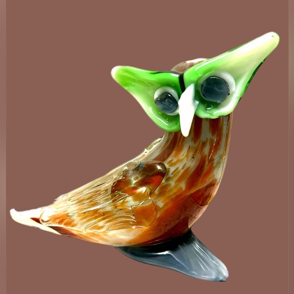 HAND BLOWN ART GLASS OWL BIRD RARE CRISTALES DE CHIHUAHAU JUAREZ MEXICO - Picture 1 of 7
